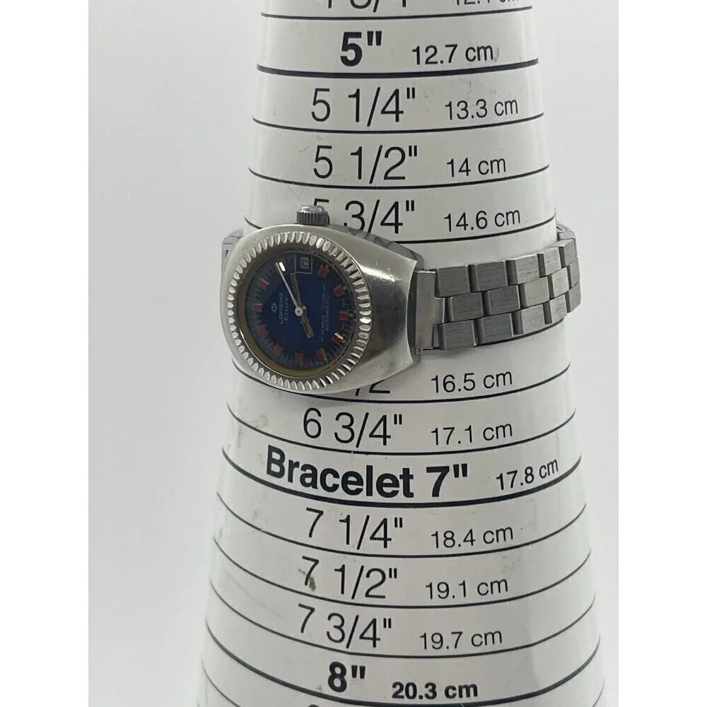 Lorenz Edox Watch 21 Jewel Incabloc Automatic Blue Face Date All Stainless Steel